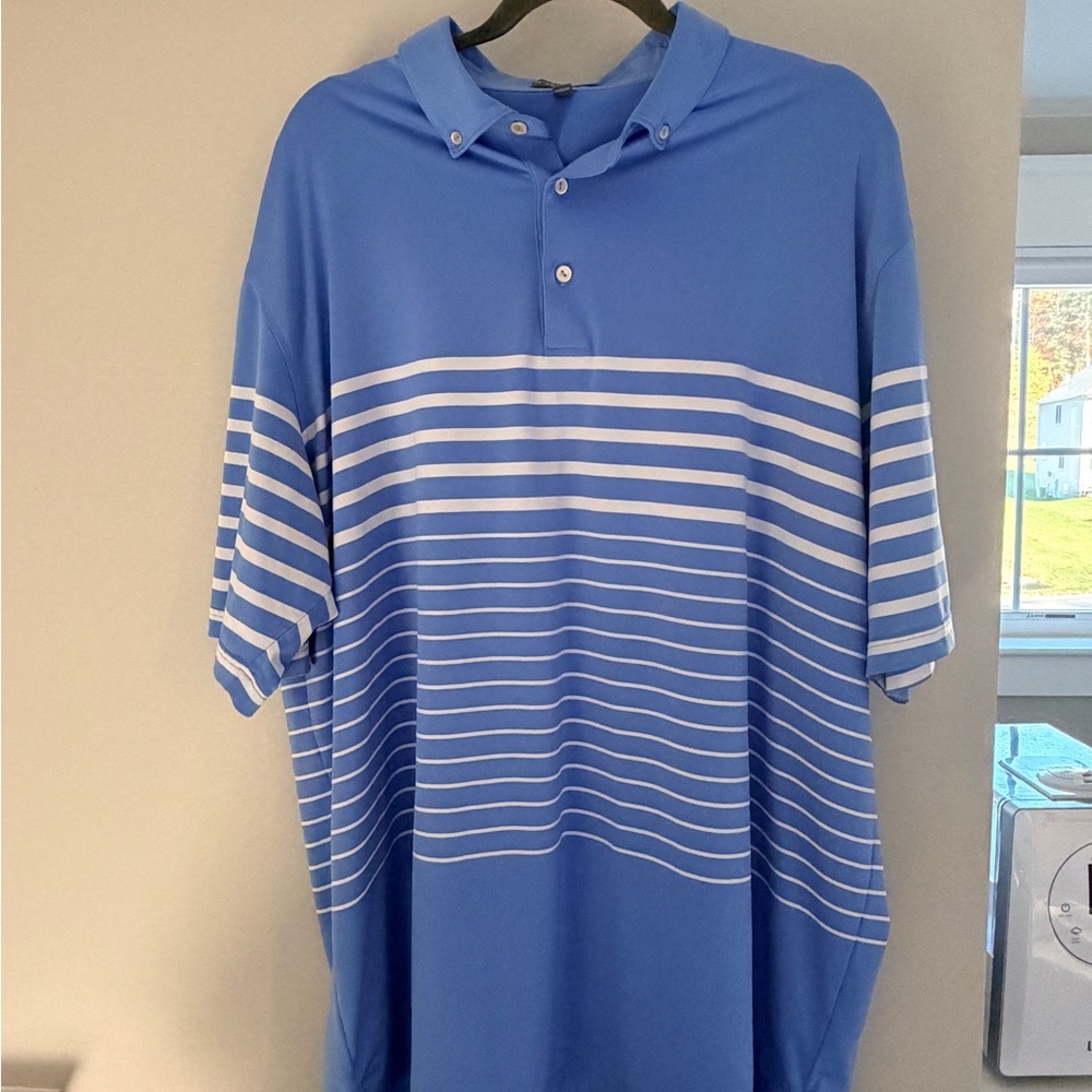 Peter Millar Blue and White Striped Polo Shirt